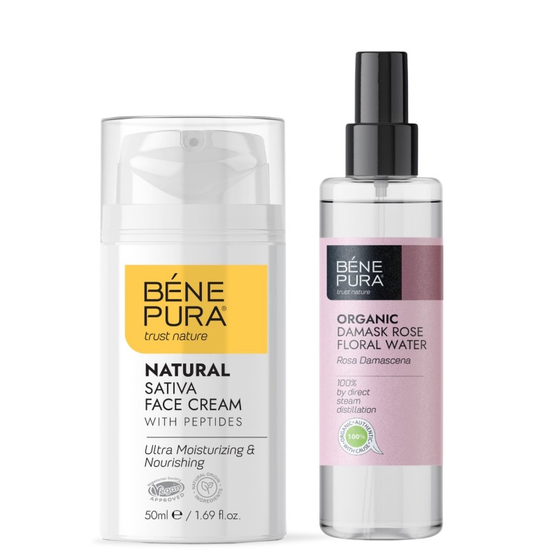 Återfuktande ansiktskräm och Bio Rosa Damascena Rosenvatten - GMC