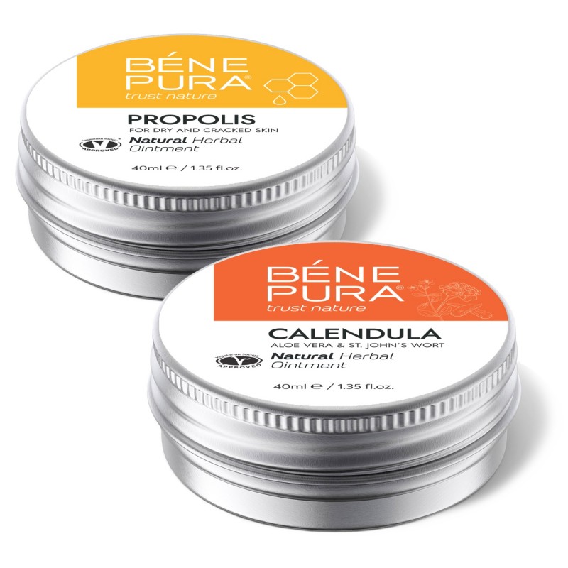 Klådsalva med 30% Propolis och Bränn- och sårsalva med Ringblomma, Aloe Vera och Johannesört - GMC