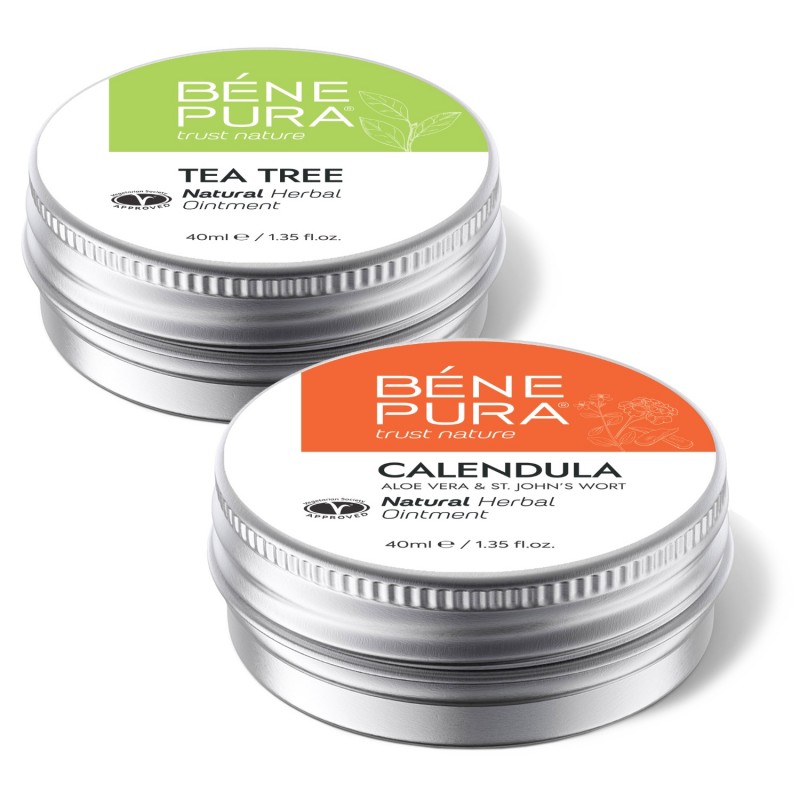 Klådsalva med Teträd och Bränn- och sårsalva med Ringblomma, Aloe Vera och Johannesört - GMC