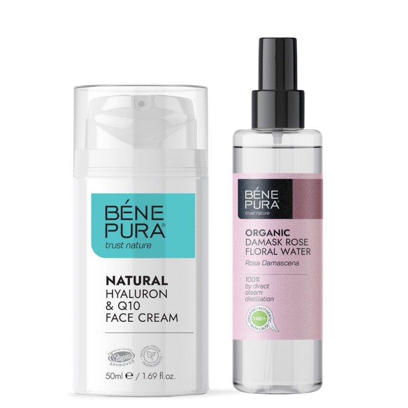 Hyaluron & Q10 Ansiktskräm och Bio Rosa Damascena Rosenvatten - GMC