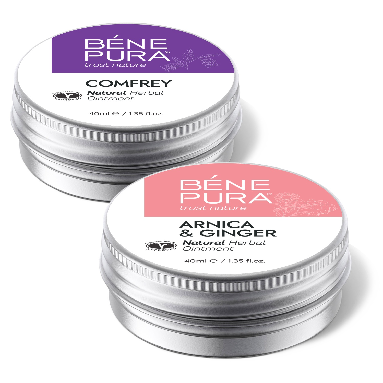 Ledsalva med Vallört och Blåmärkessalva med Arnika och Ingefära