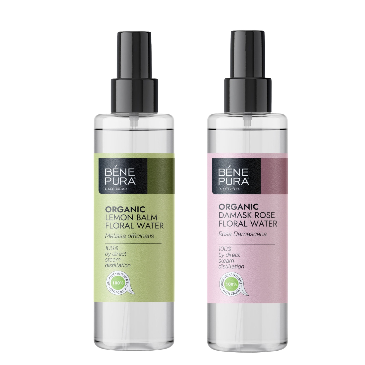 Bio Citronmeliss Blomvatten och Bio Rosa Damascena Rosenvatten
