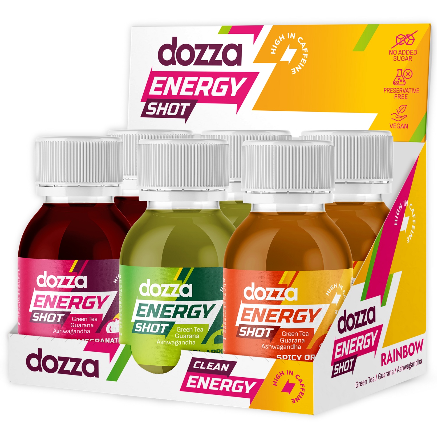 6x Pack DOZZA Energy Rainbow Pack Energy shots - 60ml - Produktjämförelse